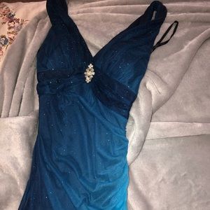 Long midnight sparkly blue prom dress